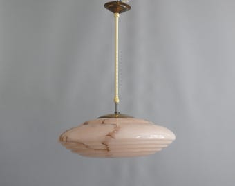 Large Art Deco rod pendant lamp in beige - 1930s-1950s