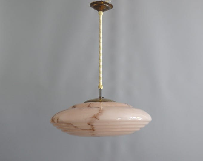 Large Art Deco rod pendant lamp in beige - 1930s-1950s