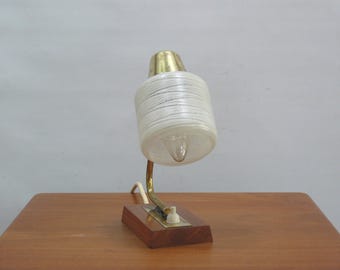 Bedside lamp - brass, teak, opal glass - 1960s, Mid Century, Vintage
