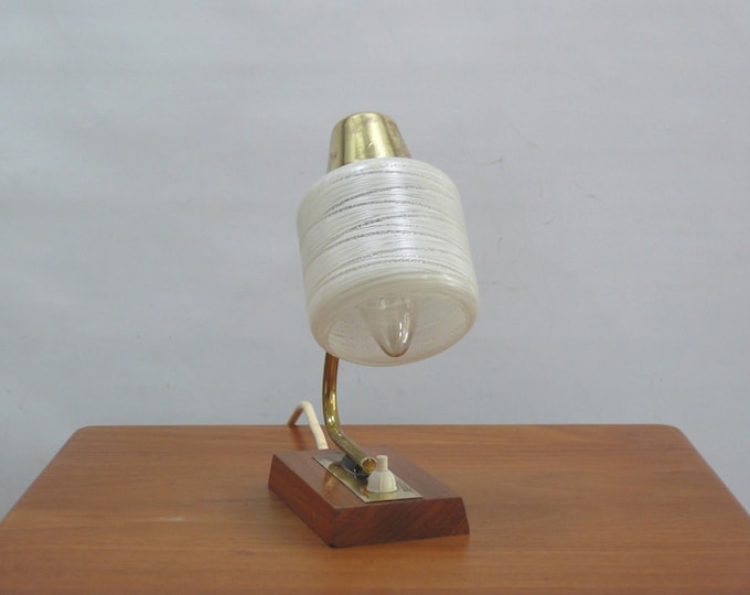 Bedside lamp - brass, teak, opal glass - 1960s, Mid Century, Vintage