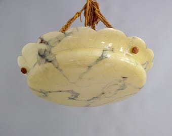 Large Art Deco glass pendant lamp, marbled with rope suspension, 1920s - 1930s