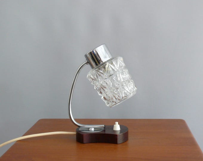 1960s bedside lamp - table lamp made of brass with crystal glass shade - Mid Century, Vintage