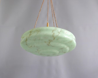 Large Art Deco marbled glass pendant light with rope suspension, 1920s - 1930s