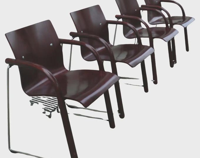 Set of 4 Thonet stacking chairs S 320, 1980s