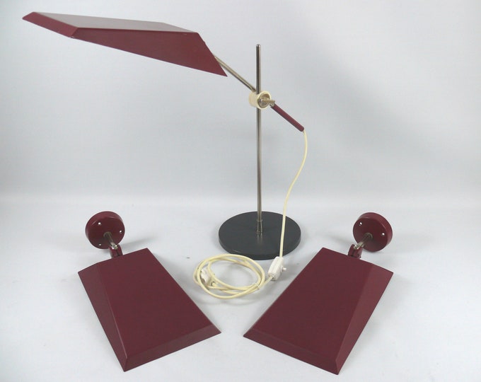 Set: Kaiser table lamp + 2 Kaiser wall lamps made of lacquered metal, design Klaus Hempel, Germany 1960s
