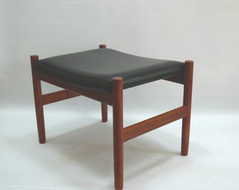 Ottoman - Stool, Teak - Artificial Leather, Spottrup Denmark - 1960s - single or as a pair