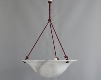 Large Art Deco glass pendant lamp, marbled with rope suspension, 1940s - 1960s