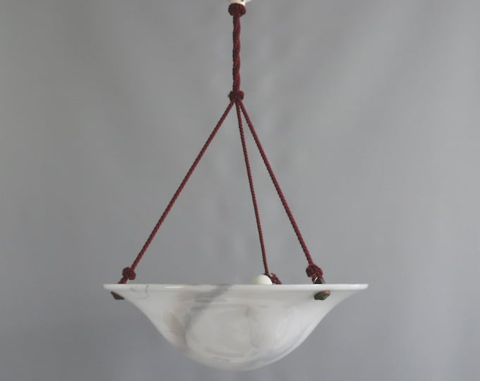 Large Art Deco glass pendant lamp, marbled with rope suspension, 1940s - 1960s