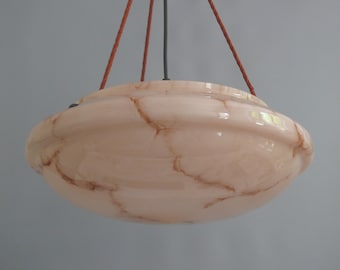 Large Art Deco glass pendant lamp, marbled with rope suspension, 1920s - 1930s