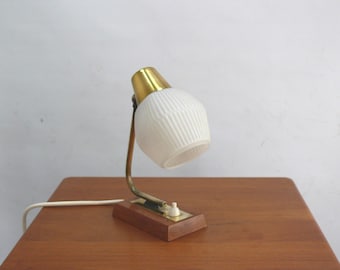 Bedside lamp - brass, teak, opal glass - 1960s, Mid Century, Vintage