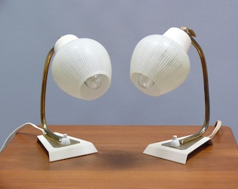 2 bedside lamps - table lamps made of metal/brass with opal glass shades - 1960s, Mid Century, Vintage