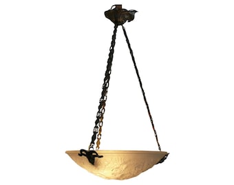 French Art Deco glass pendant light with chain suspension, Muller Frères Lunéville, 1920s - 1930s