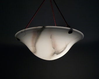 Large Art Deco glass pendant lamp, marbled with rope suspension, 1940s - 1960s