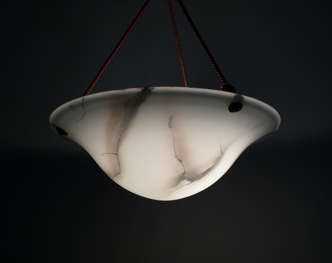 Large Art Deco glass pendant lamp, marbled with rope suspension, 1940s - 1960s