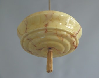 Art Deco rod pendant lamp with marbled glass shade, Germany 1930s