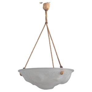 French Art Deco glass pendant light with rope suspension in the Muller Frères style, 1920s - 1930s