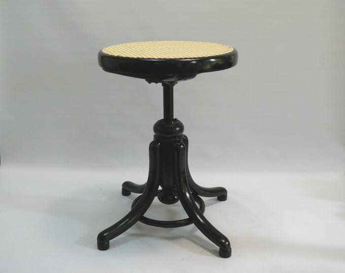 Thonet Piano Stool No. 1, Black - Viennese Weave, around 1900, restored