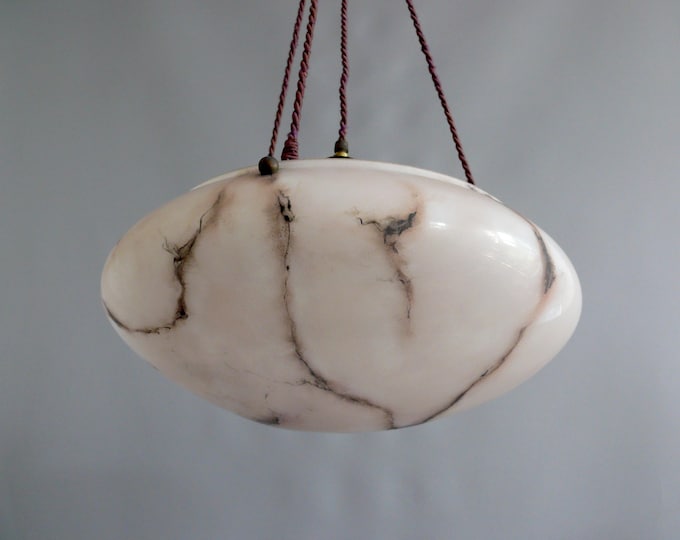 Large Art Deco marbled glass pendant light with rope suspension, 1920s - 1930s