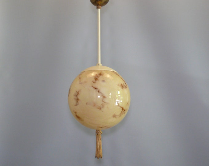 Art Deco ball lamp with marbled glass shade and rod suspension - approx. 1930 - 1950