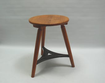 Solid workshop stool made of beech wood and metal - Mid Century
