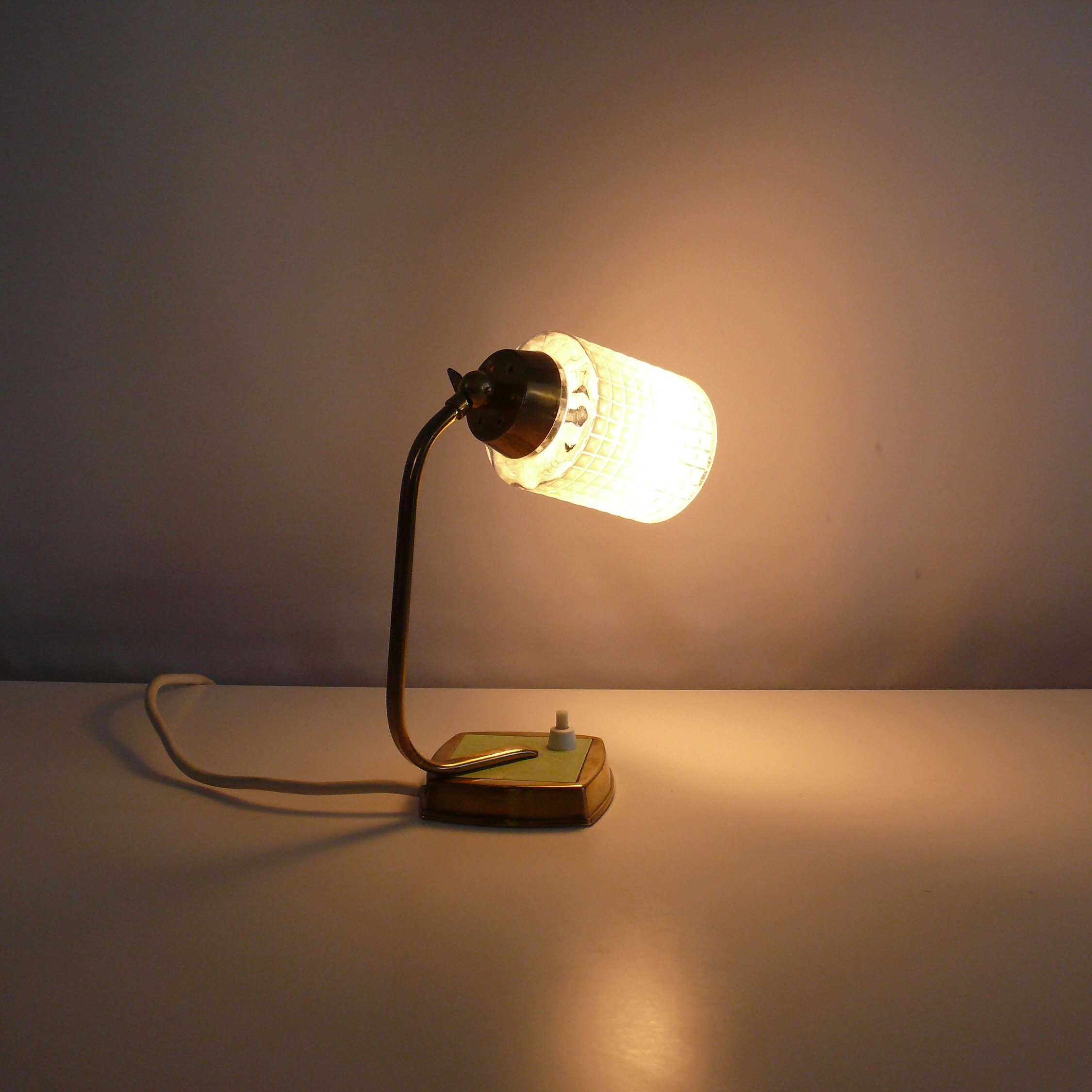 60s Bedside Lamp Brass Table Lamp with Opal Glass Shade Mid Century