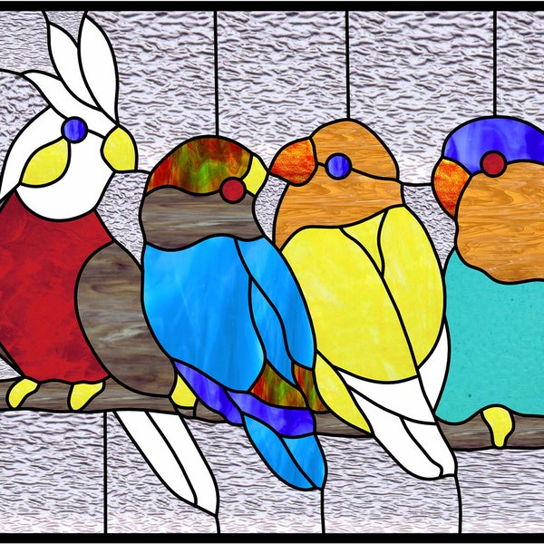 Oiseaux en vitrail, oiseaux à motifs d'attrape-soleil - Oeil de verre numérique 2000 - Fichier PDF