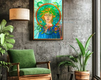 Patrón de vitral Medusa: Atrapasol Art Nouveau DIY (Descarga digital)