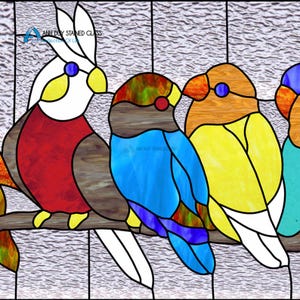Colorful Birds Stained Glass Pattern – Digital Download | PDF, JPG, Glass Eye 2000 (.eye) | Suncatcher Template for Window Panel