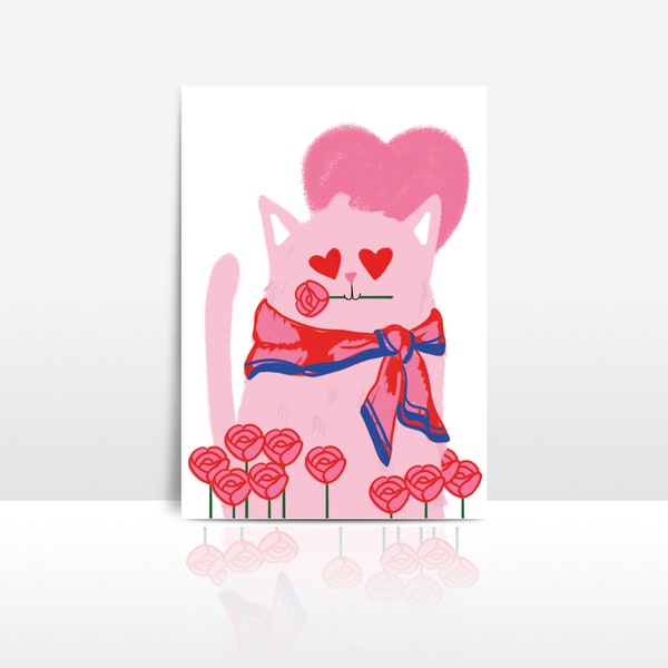 Carte pour la saint Valentin avec illustration chat et collier cadeau couple