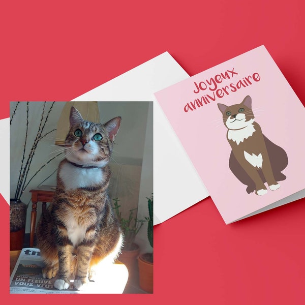 Custom card with your pet cat, dog, bird illustration | Carte de voeux personnalisable avec votre animal de compagnie chat chien