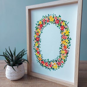 Carta para enquadrar ilustração de flor decoração de parede | Carta de ilustração para emoldurar com flores