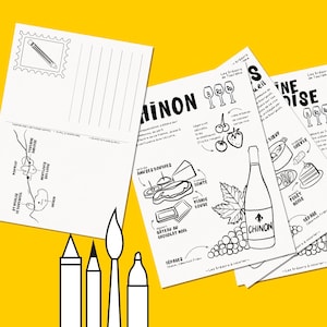 5 fiches de coloriage – Les trésors à colorier | Les appellations de Touraine | Vins de France | Papier aquarelle | Formats A4, A5, A6 |