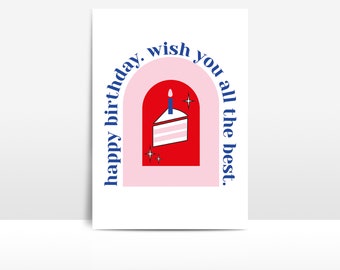 birthday card with cake illustration wish you all the best