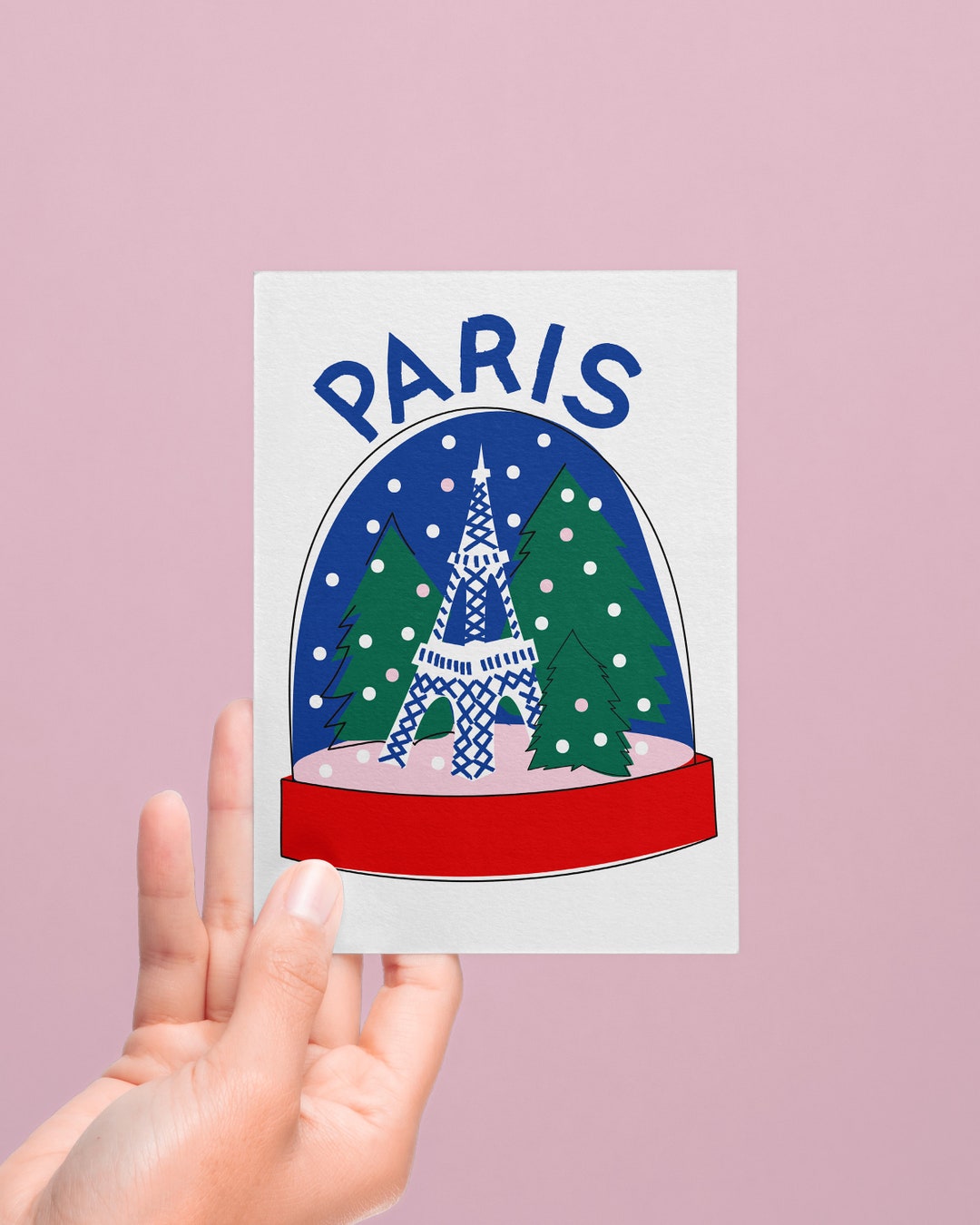 Snowball Christmas Card Eiffel Tower Paris Paris Card Illustration With