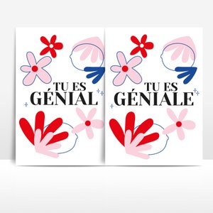 Carte tu est génial, géniale, you are awesome, merci ; illustration fleurs flowers illustration