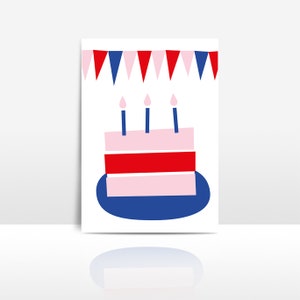 Happy birthday cake illustration card | Joyeux anniversaire gateau party guirlande