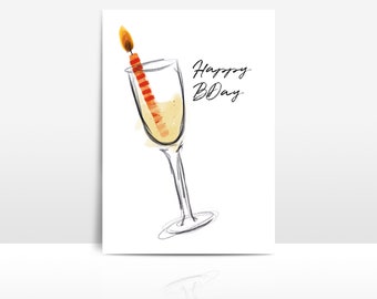 Birthday card for white wine or prosecco lovers / Carte d'anniversaire pour ceux qui aiment le vin blanc pétillant ou le prosecco