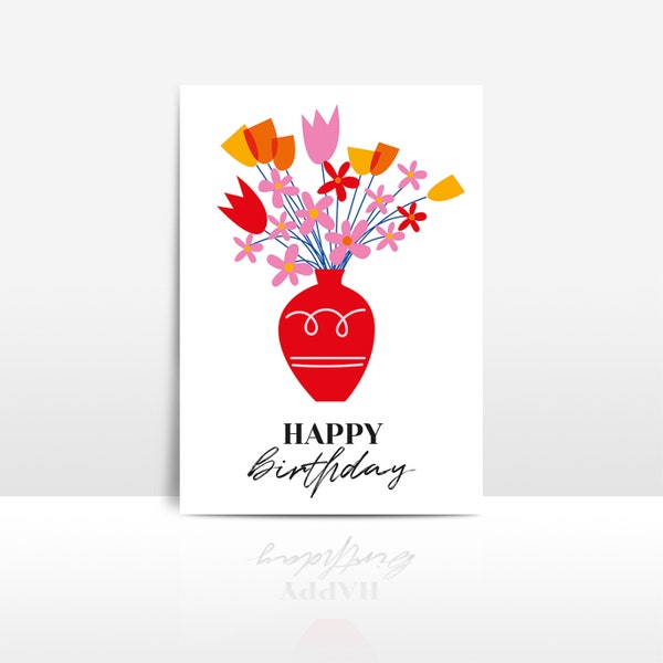 happy birthday card with vase and flowers | carte anniversaire vase de fleurs