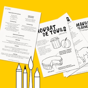 5 fiches de coloriage – Les trésors à colorier | La gastronomie de Touraine | Tecettes de France | Papier aquarelle | Formats A4, A5, A6 |