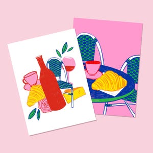 Illustration Paris terrasse croissant vin dessin