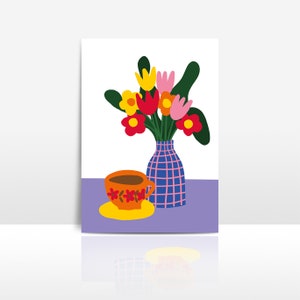 illustration flowers cup coffee/illustration fleurs  tasse café