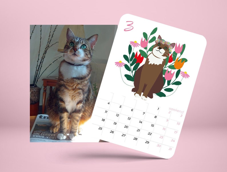 Personalized calendar with illustration of YOUR pet Custom a calendar with illustration of YOUR pet animal image 1