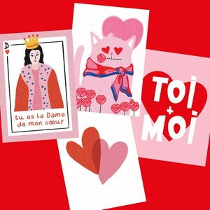 Carte pour la saint Valentin avec illustration chat et collier cadeau couple