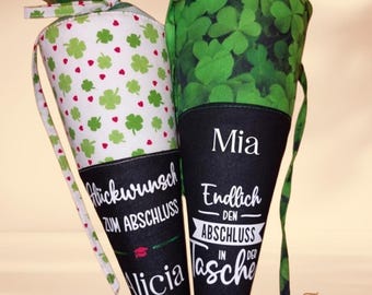 Graduation bag for school leaving - clover leaf, various sayings, customizable with name