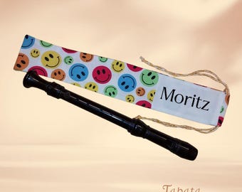 Flute bag with name, flute pouch - funny faces (with optional accessory compartment / lining / neck strap)