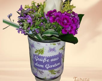 Dosenkleid, Dosenverschönerung, Dosenverkleidung - Lavendelschmetterlinge Spruch personalisierbar