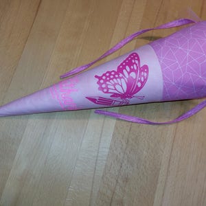 Schultüte mit Namen / Vorschultüte mit Namen, Geschwister Schultüte - Schmetterling rosa personalisierbar