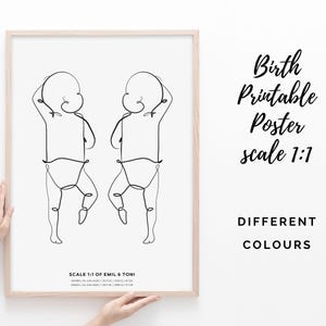 Geburtsposter im Maßstab 1:1 | Zwillingsbaby Poster | Personalisiertes Geburtsposter | Personalisiertes Geburtsposter | Digitale Datei