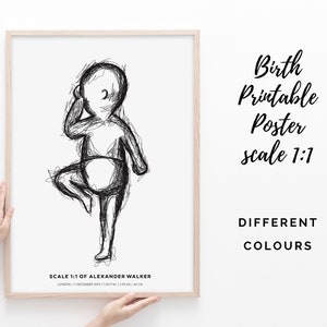 Póster de nacimiento en escala 1: 1 / Póster de bebé / Póster de nacimiento personalizado / Póster de nacimiento personalizado / Archivo digital