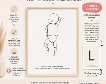 Personalized Life Size Baby Birth Poster | 1:1 Scale Newborn Print | Custom Birth Stats | Digital JPG PDF | New Baby Keepsake Gift